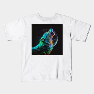 Neon Wolf Howling at the Moon 2 Kids T-Shirt